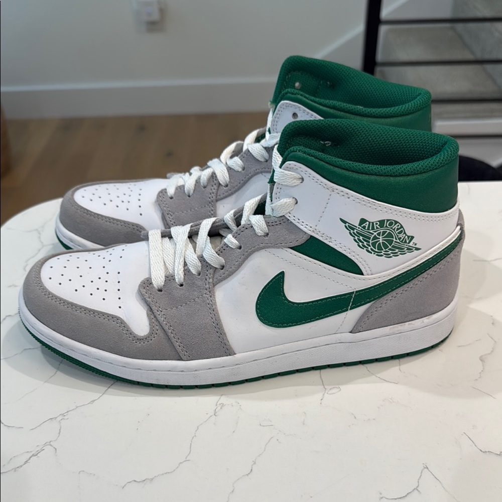 Nike Air Jordan 1 Mid White and Green High-Tops